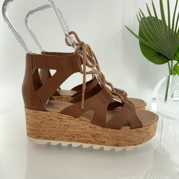 Sorel Brown Wedge Sandals - Picture 3 of 16